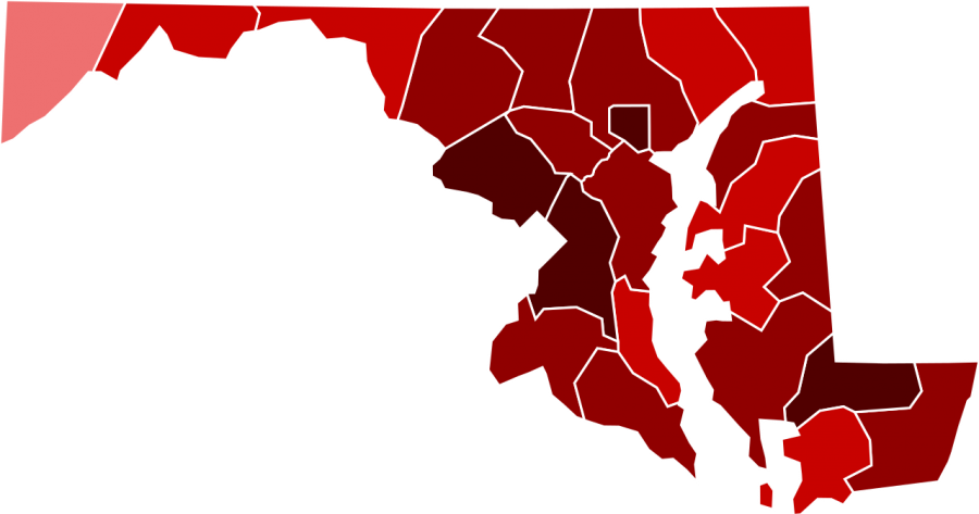 A map depicting the prevalence of COVID-19 by county in Maryland. As the virus spreads across Maryland and the rest of the United States, businesses have to adapt their practices to accommodate social distancing and at-risk individuals.