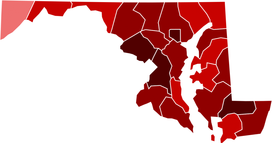 A+map+depicting+the+prevalence+of+COVID-19+by+county+in+Maryland.+As+the+virus+spreads+across+Maryland+and+the+rest+of+the+United+States%2C+businesses+have+to+adapt+their+practices+to+accommodate+social+distancing+and+at-risk+individuals.