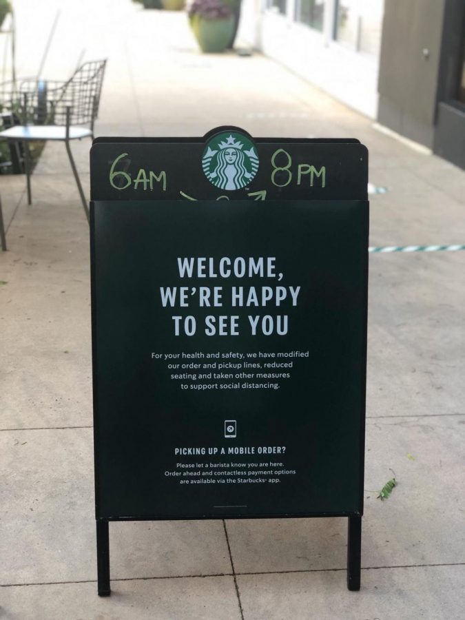 Starbucks at Pike & Rose placed a sign outside, telling people about their new measures. 