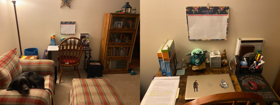 English teacher Jeanne Pugh fills her working space with some of her favorite and most sentimental things. Separating work life and home life can sometimes be difficult, but she always looks forward to starting class and seeing her students enthusiasm in learning. 
