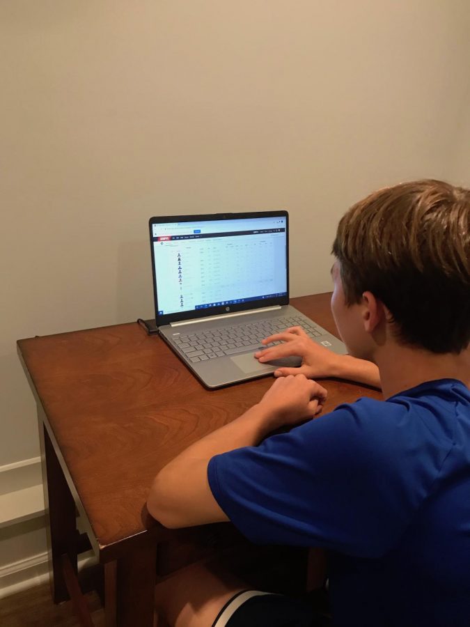 Sophomore Dan Avillo checks his fantasy football lineup on Sunday morning before the games start. WJ fantasy football leagues surface every fall, bringing friends together to compete for cash prizes.