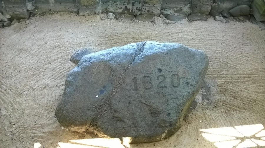 Plymouth Rock in Massachusetts  commemorates the Pilgrims landing in 1620, 400 years ago this November.