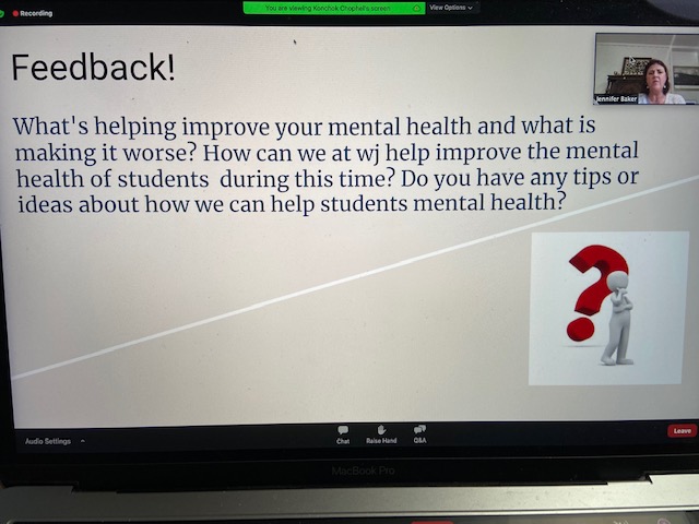 WJ Principal Jennifer Baker talks about future opportunities that could help students manage stress and have a lighter workload.