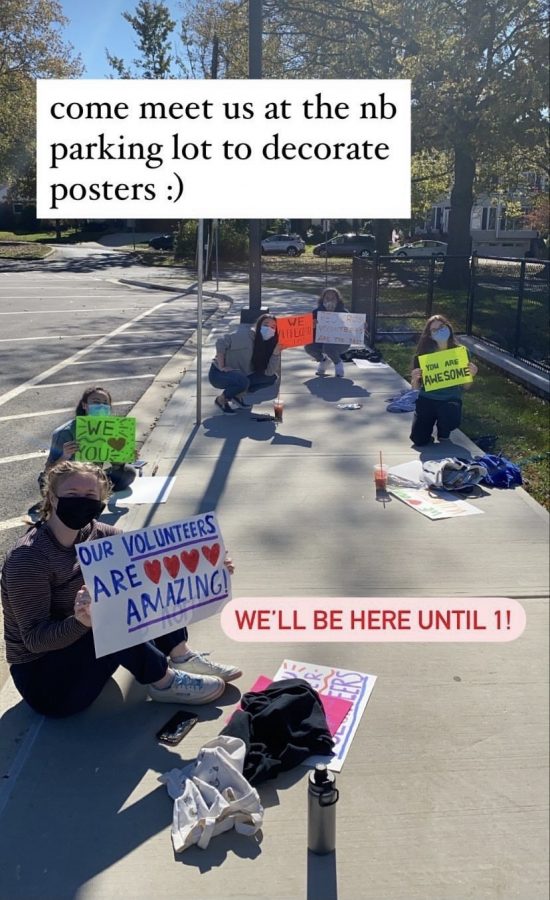 Members of the Red Cross club post about their club event on Instagram. The newfound Red Cross club partakes in many service activities to benefit the Red Cross organization.