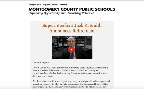 A screenshot of the message posted to the MCPS website shows the video and letter that Dr. Smith released to announce his retirement.