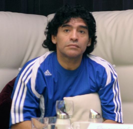 Diego Maradona watches the 2006 world cup quarter-final clash between Spain and Sweeden. He would go on to coach Argentina in the 2010 world cup in South Africa.