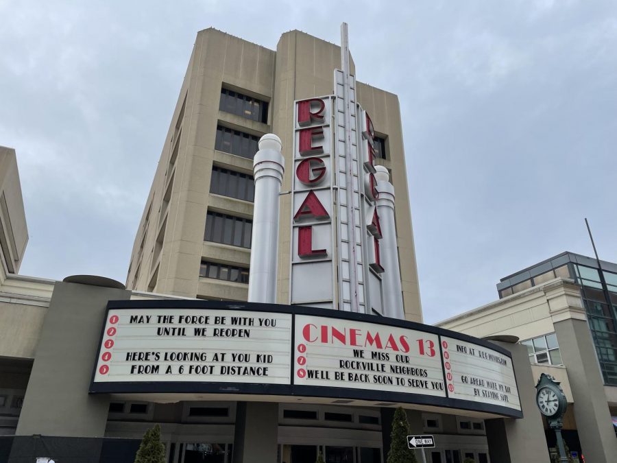 The Regal Cinemas movie theater in Rockville on Feb. 10. The chain has closed its locations due to the coronavirus pandemic.