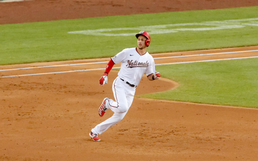 Washington Nationals shortstop Trae Turner rounds first base. The Nats are among the teams hoping to rebound from a rough 2020 season. Opening Day for the new season is April 1.