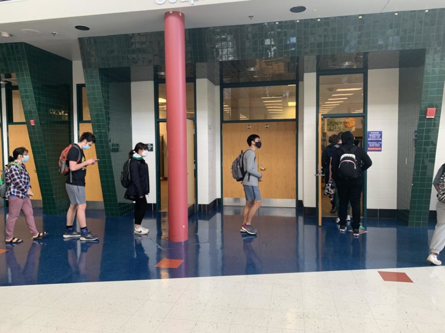 Every morning students scan a QR code that tells the cafeteria workers whether they will be picking up a free lunch or not. Students that chose to eat lunch chose their seats in the cafeteria.