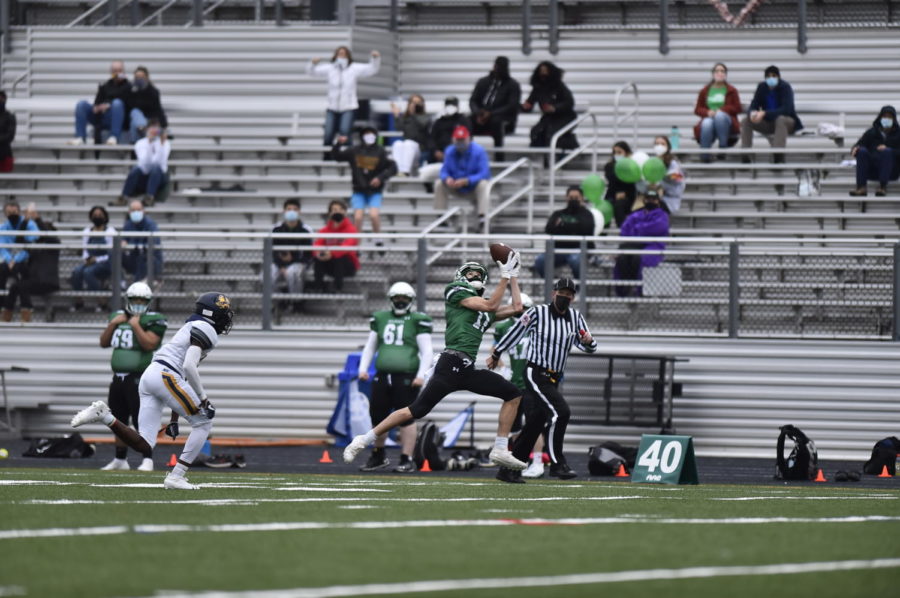 Junior Lucas Boiteux catches 67 yard touchdown throw from fellow junior Will Gardner against BCC. This was one of the game-changing plays that helped lead WJ to their 26-6 victory over their rival.