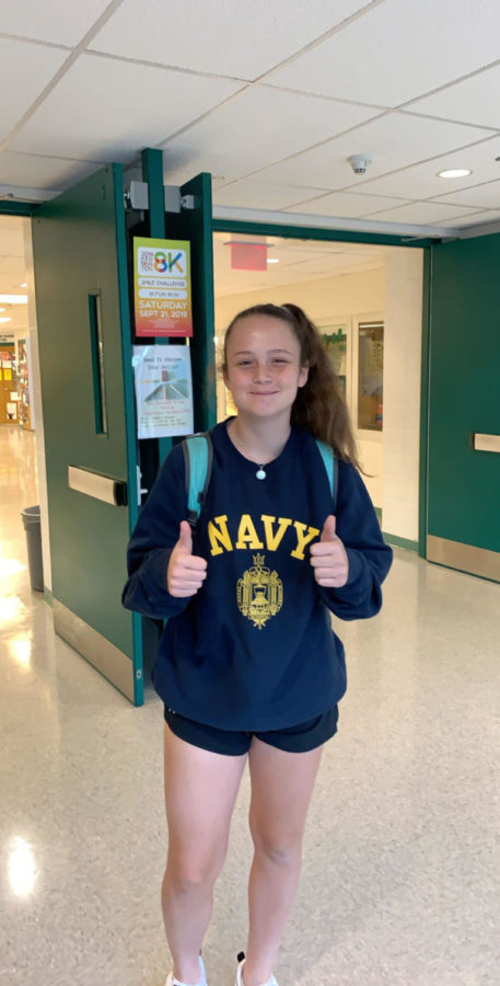 Senior+Emma+Richardell+poses+in+her+Naval+Academy+sweatshirt+on+the+day+of+her+official+commitment.+Richardell+has+been+the+varsity+starter+on+the+WJ+girls+lacrosse+team+for+4+years.