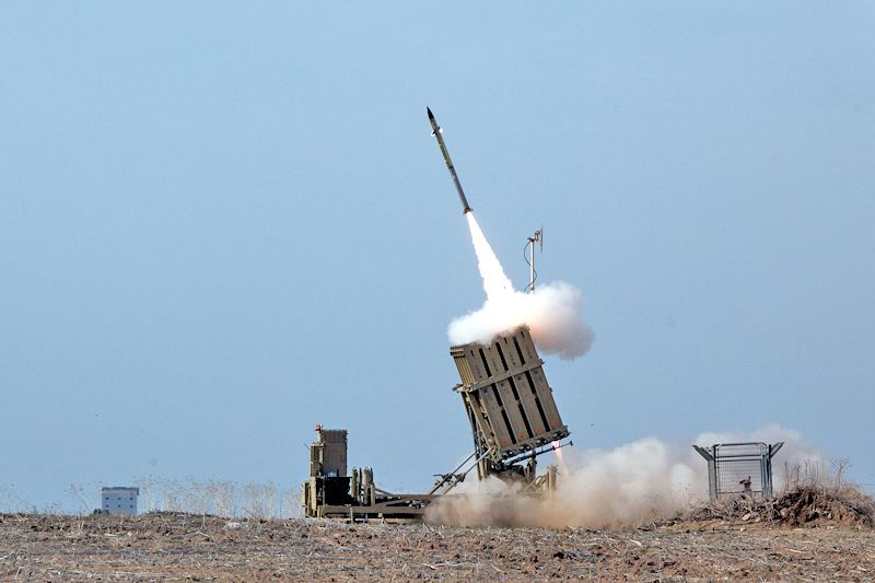 The image depicts Israels missile defense system in action, commonly known as the Iron Dome.  The terrorist group Hamas sent thousands of rockets towards Israel civilian cities in May.  Thankfully, Iron Dome was able to intercept 90 percent of the rockets.