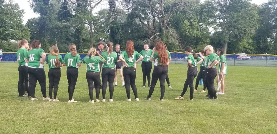 WJ softball huddles together after their loss to Catonsville in the state quarterfinals. It was a record breaking season for the team.