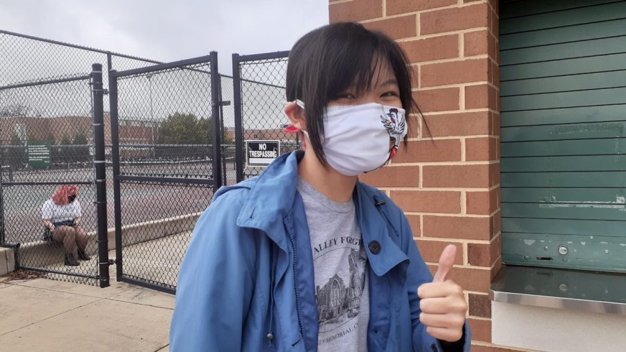 Its a rendition of my coat of arms that someone made for me, and I thought it was cool so I had it printed on a mask.
-Ziyi Liu, 11
