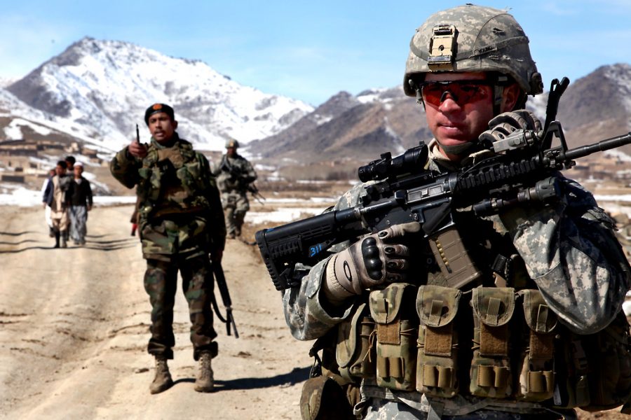 U.S. soldiers on patrol in Afghanistan. This troop presence ended with President Bidens withdrawal decision.