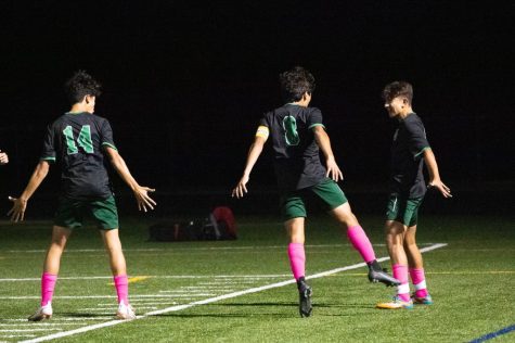 Juniors Bardia Hormozi and Leo MacDonald and Senior Alejandro Linares celebrate after one of Hormozis two goals. Hormozi continues to put huge numbers for the Wildcats this season.