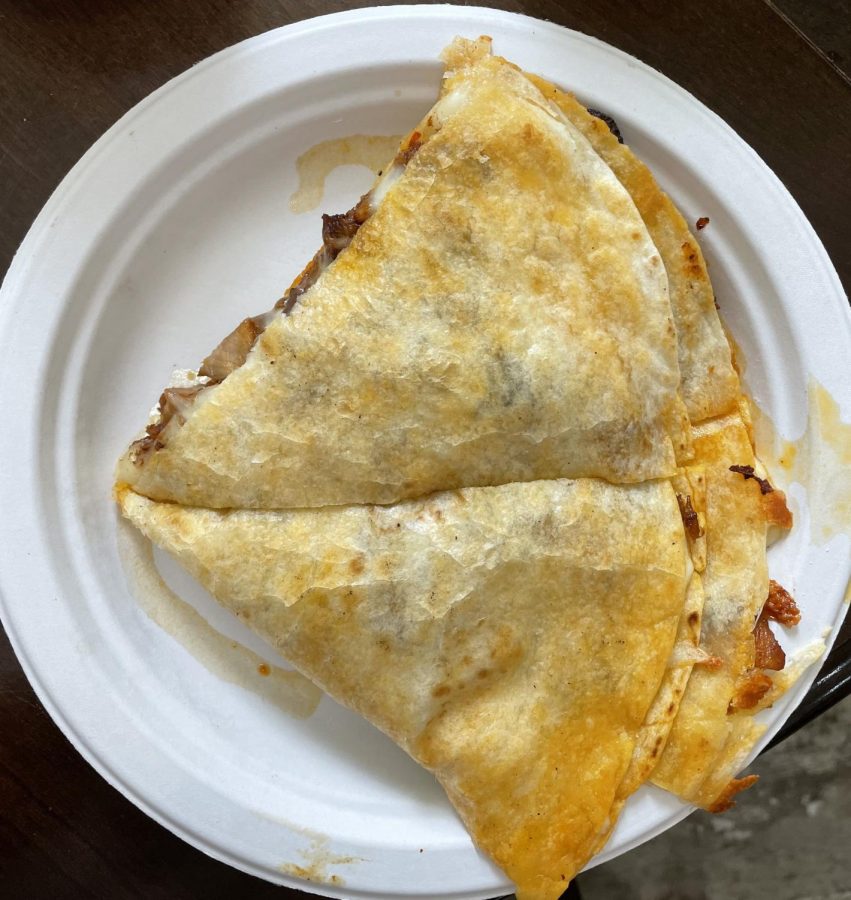 One of two quesadillas that I tried, this al pastor quesadilla (made up of pork and cheese) was the more disappointing of the two, though both were subpar. As one can see from the picture, the quesadillas were almost nauseatingly greasy.