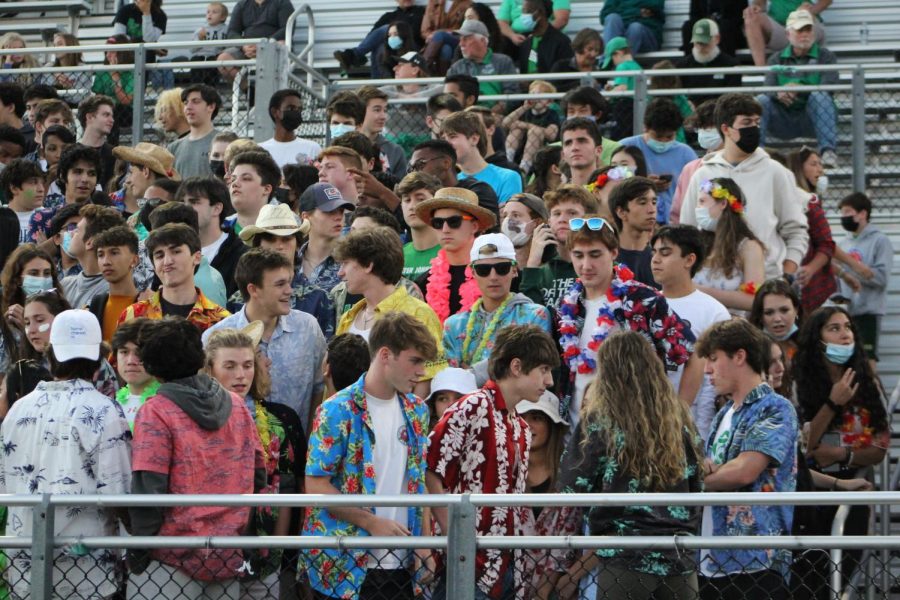 Students watch the game and cheer at the football game on Friday Sept. 24. Most students did not wear masks or social distance at the game.