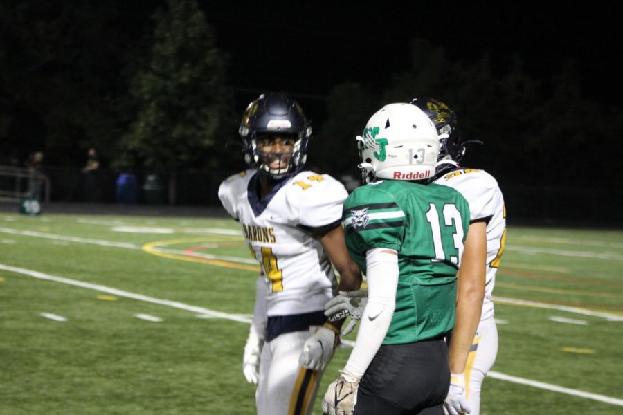 Junior wide receiver Pablo Foley lets BCC know where they stand. The rivalry between BCC and WJ often gets heated. After making a clutch tackle on a third down, Foley decided to have a word with the opposing team.