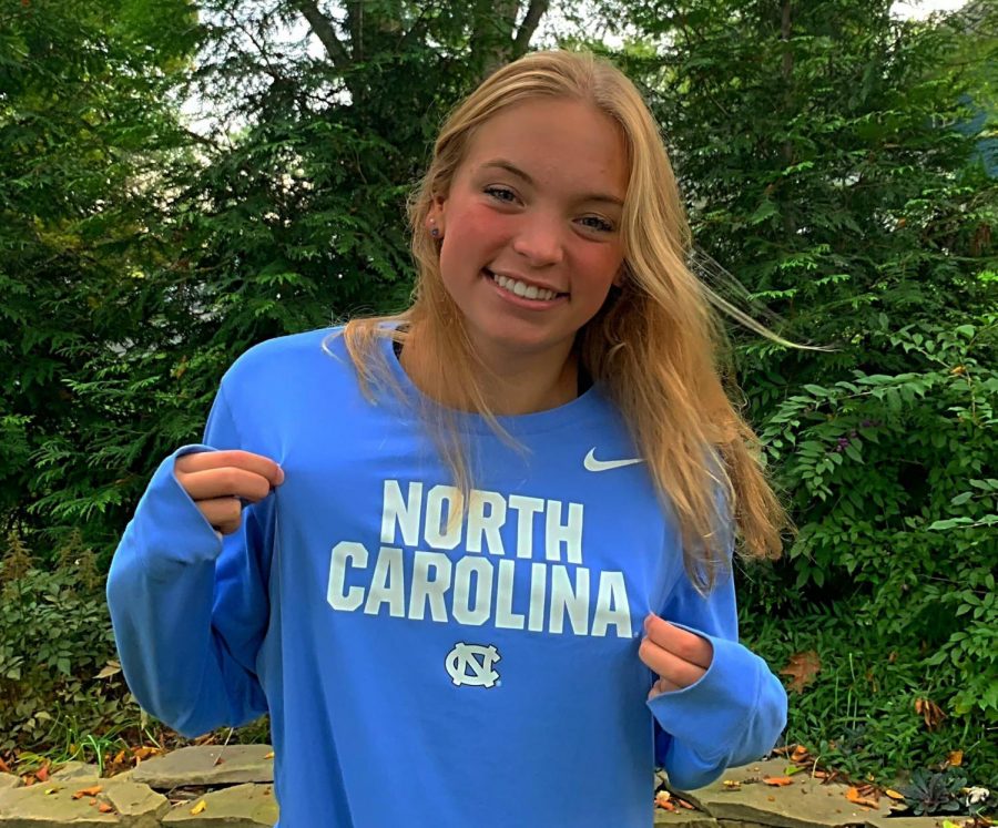 Maren Conze in a University of North Carolina shirt after she committed to the school. The university recruited her while she was a junior.