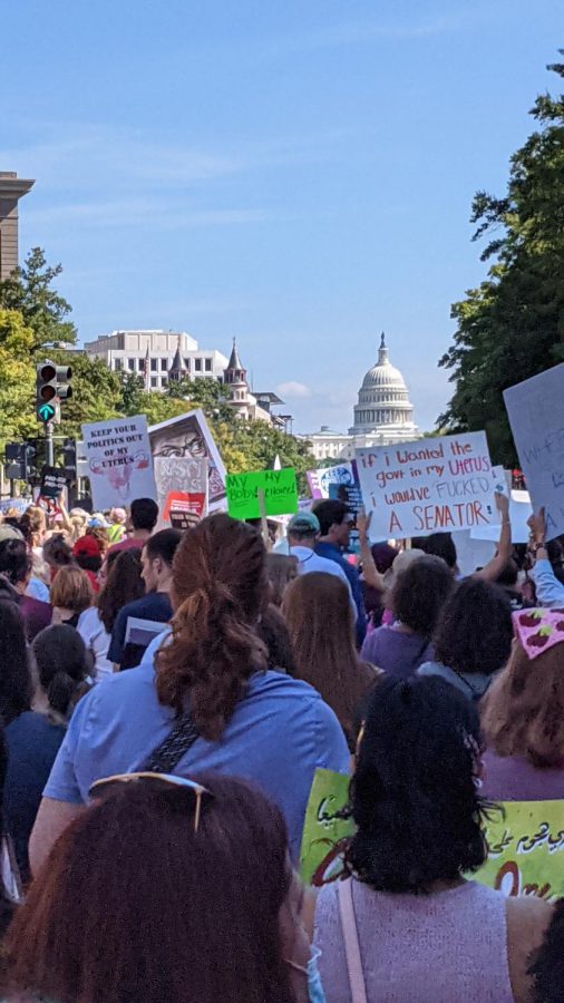 On Saturday, Oct. 2, thousands gathered in DC to protest the potential overturning of Roe V. Wade. The rally included speeches by several notable womens rights activists. “No matter where you live, no matter where you are, this moment is dark — it is dark — but that’s why we’re here,” Alexis McGill Johnson, president of Planned Parenthood, told the crowd at the “Rally for Abortion Justice.”