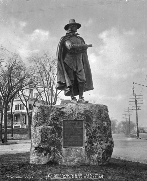 This statue remembering John Winthrop lays in New London, Connecticut. Winthrop was the Puritan Governor. He is most known for his 