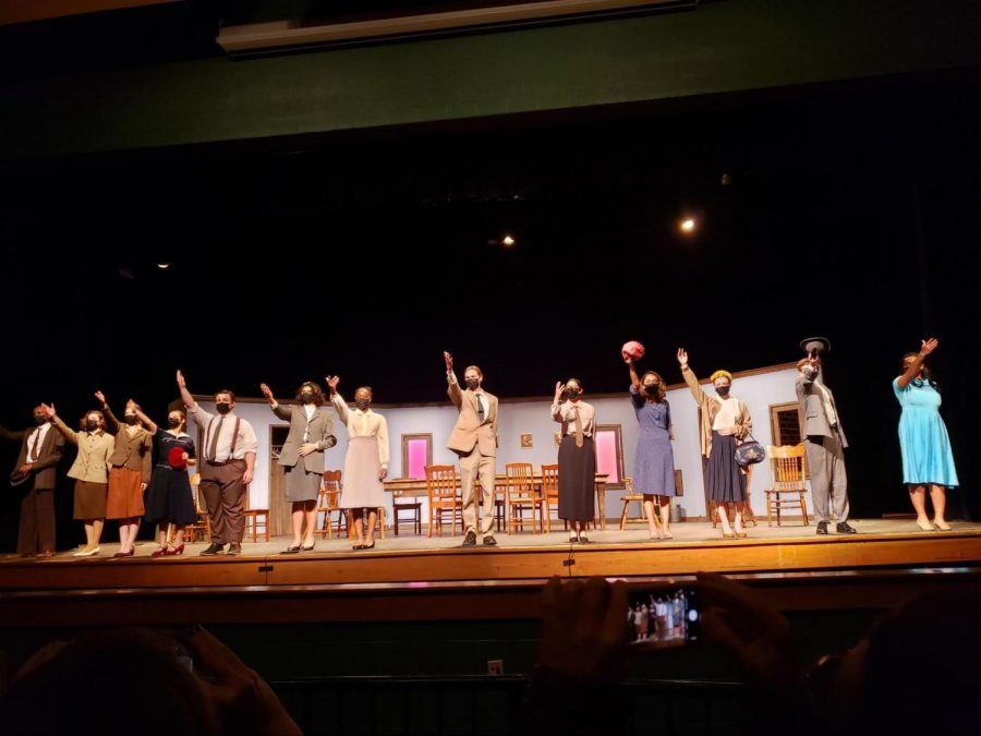 In their final curtain call after delivering their performance on Nov. 19, Cast B members lift their hands to the light booth, a way of recognizing the crew’s efforts. “In one word, I would call WJ S*T*A*G*E family,” senior Jackson Biggs said.