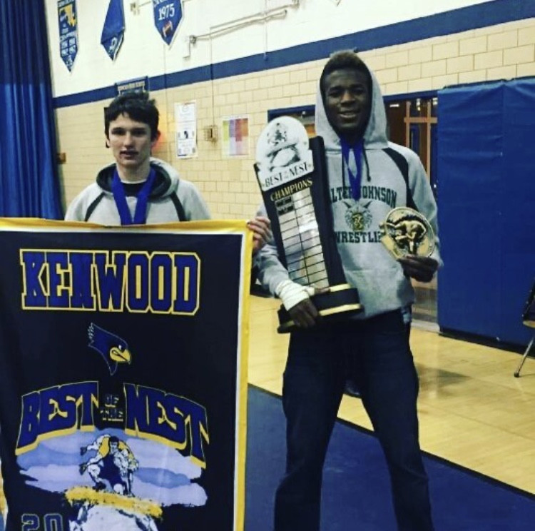 Alumni Patrick Okocha and Augustin Meriot showing off the prizes they conquered and accomplished back in 2016.