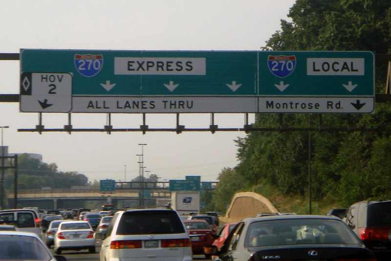 I-270 just north of its intersection with I-495. The widening plan would widen part of I-270 towards its southern end.