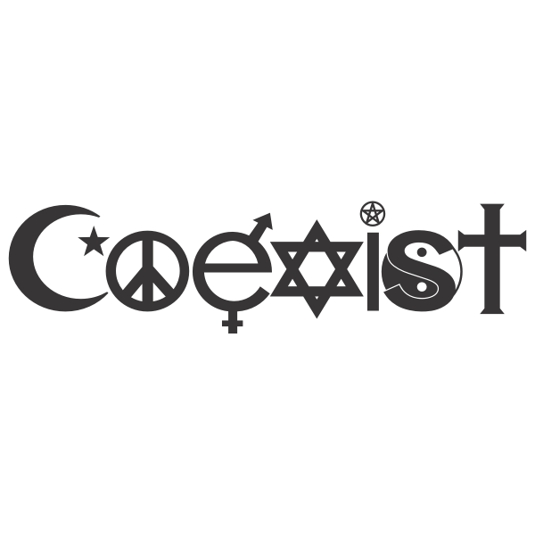 The popular coexist logo has been used from bumper stickers to flags. Acceptance of a community of different religions coexisting with one another is encouraged, especially in the school environment.