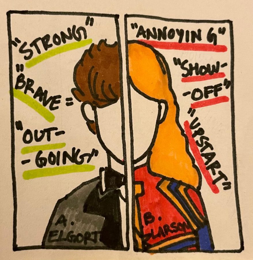 Actress Brie Larson is called ¨annoying,¨ a ¨show-off,¨ and an ¨upstart,¨ while actor Ansel Elgort is called ¨brave,¨ ¨strong,¨ and ¨out-going.¨