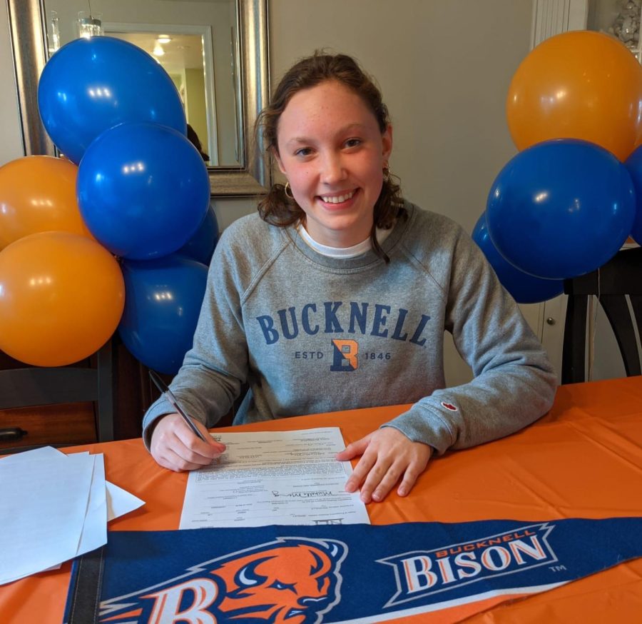 On July 5th, senior Hanna Bingley signing her commitment papers to swim with Bucknell University. Not only interested in the division one swim team, Bingley is also fascinated by the rigorous and numerous academic opportunities Bucknell University offers.