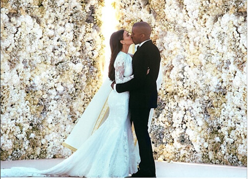 Kanye West and Kim Kardashain on their wedding day
