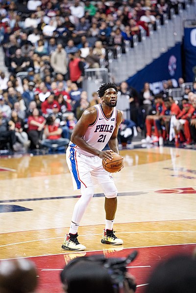 Joel Embiid shoots a free throw against the Washington Wizards. He went on to score 35 points in the 76ers loss.