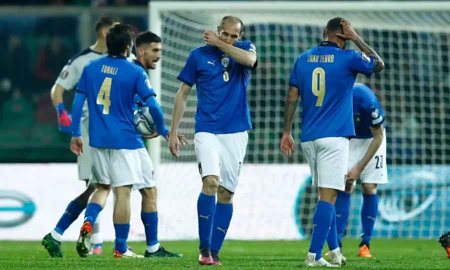 Italian+players+react+to+their+shocking+defeat+in+an+important+World+Cup+qualifying+match+against+North+Macedonia.+A+last+minute+goal+by+North+Macedonia+shattered+Italian+World+Cup+dreams.
