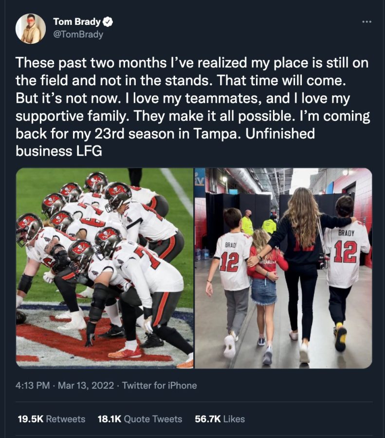 Tom Brady announced his un-retirement from football through social media on March 13th. The news have caused many reactions in the NFL world and the WJ hallways. 