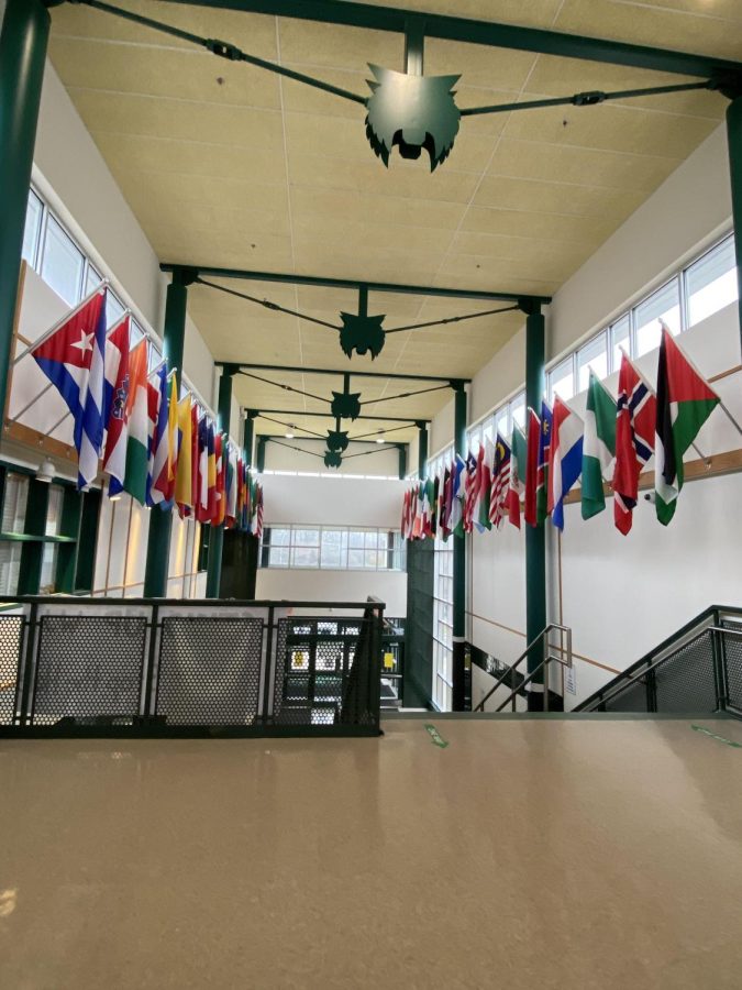 The WJ main entrance has many flags of countries around the world, in each of which different languages are spoken.