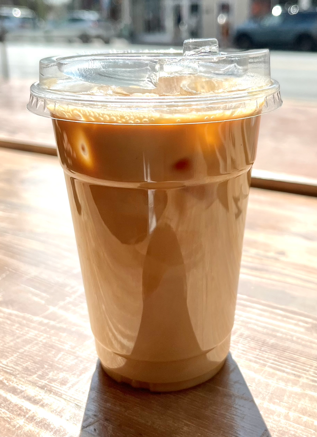 Iced caramel latte from Tout de Sweet bakery in Bethesda, Maryland.