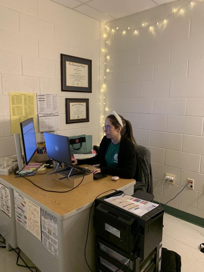 School psychologist Kimberly McGonigle works in her office, room 158D.