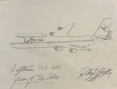 Sketch drawing of the Lufthansa 747-400 also known as the Queen of The Skies.
