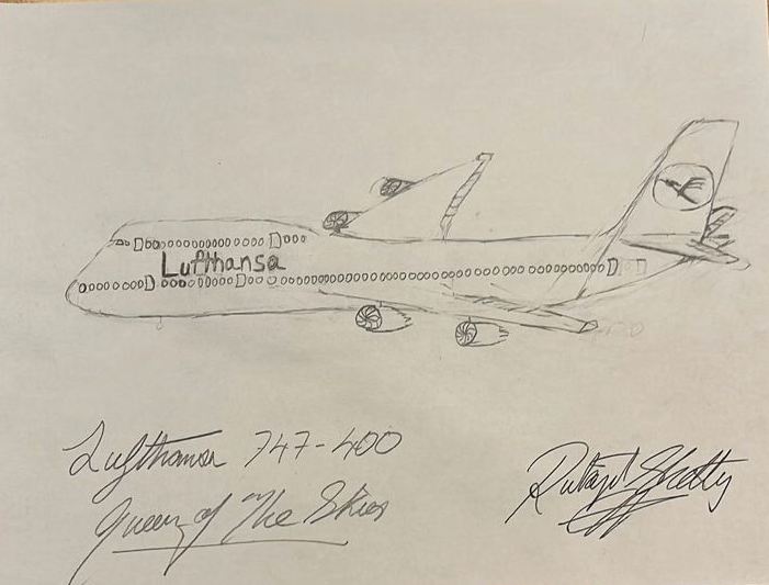 Sketch+drawing+of+the+Lufthansa+747-400+also+known+as+the+Queen+of+The+Skies.