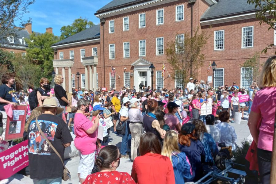 Abortion supporters rally for support in Annapolis at Lawyers Mall.