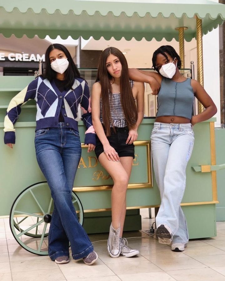 From left to right, Riddhi Sadhanala, Marissa Campos, and Mwape Sokoni show off a collection from American Eagle. They enjoyed picking pieces that really spoke to their style. Their selection was great; I cant wait to do it again, Campos said.