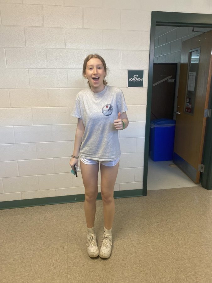 Freshman Julia Levinson wears a Brandy Melville t-shirt, Lulu Lemon shorts, and airforce ones. I enjoy dressing comfy for school but I also have fun making outfits, Levinson said.