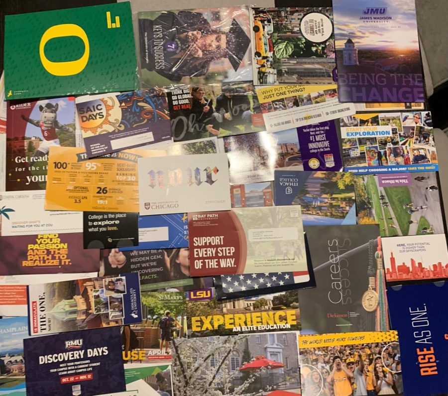 This is a visual presentation of all the college mail I have received over the last year. This is one of three stacks I have, that will all be recycled very soon.