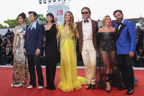 Olivia Wilde and her star-studded cast pose on the red carpet at the world premiere of Dont Worry Darling, at the Venice International Film Festival. In the past several months, the film has been at the center of celebrity drama — likely an attempt to stir up publicity for the film, which is set for release on Sept. 23.