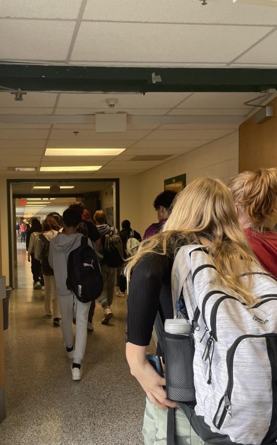 Student fill the halls after the bell rings. This is just the beginning of the hall rush, soon after herds of students will stuff the halls