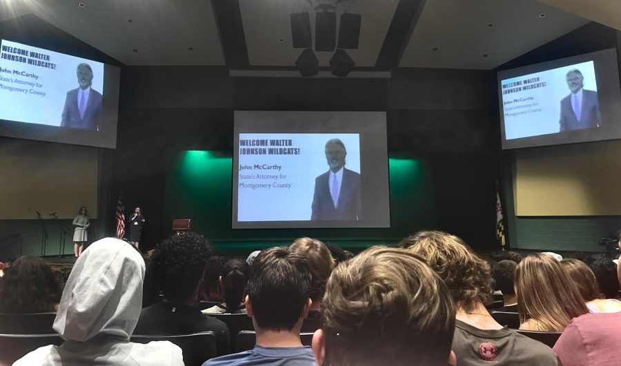 The States Attorney for Montgomery County speaks to all students during a gun awareness assembly.. The concerns of the community were addressed by State Attorney John McCarthy and other officials.