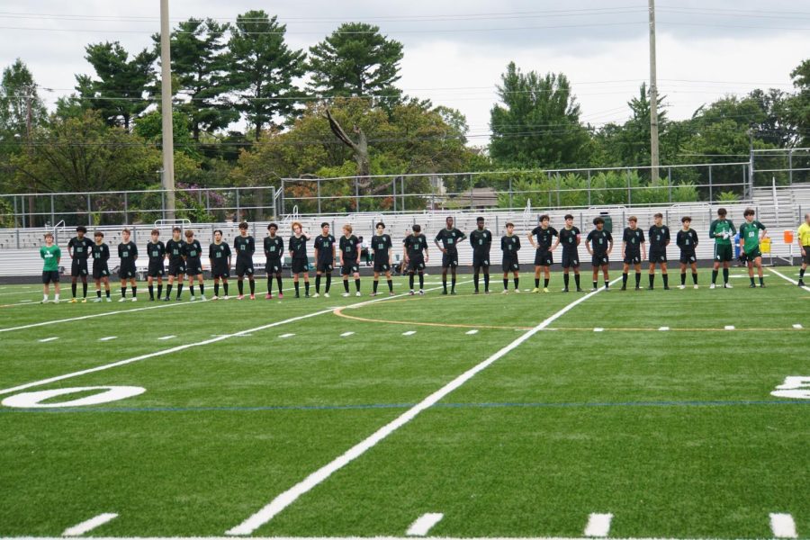 The boys line up before every game for the national anthem. They finished the regular season with a record of 3-6-3 and will face Richard Montgomery on Oct. 26.