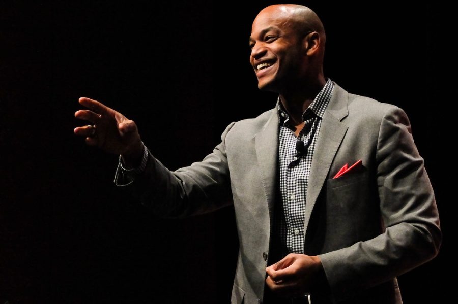 Governor-elect Wes Moore takes questions at an event in 2014. Moore made history on Tuesday, Nov. 8 as the first African American governor to be elected in the state of Maryland.